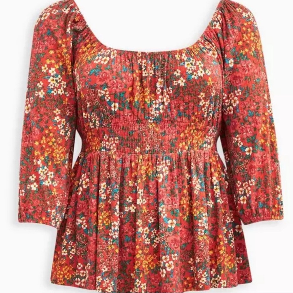 Torrid Smocked Waist Floral Top Size Large